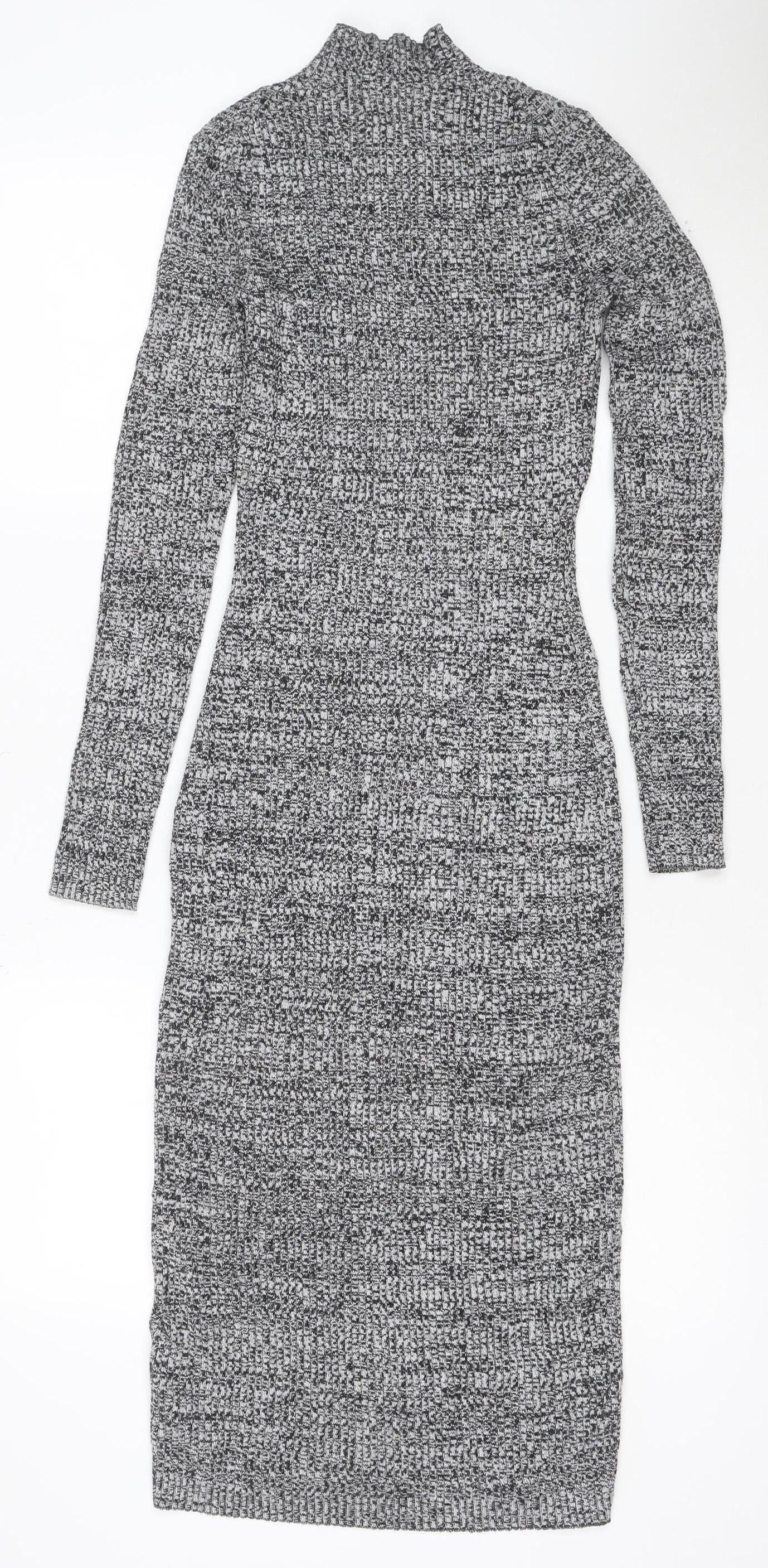 H&M Women Grey Bodycon Knit Midi Dress Size 12 Long Sleeve