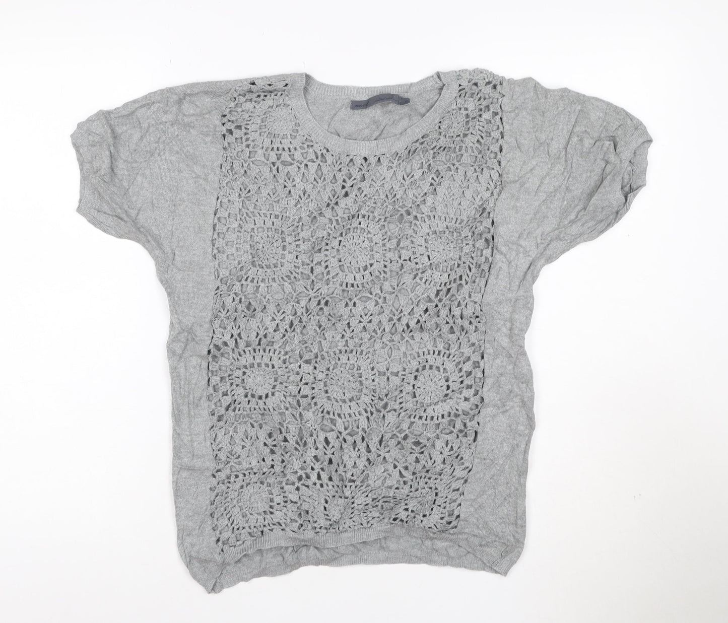 Next Women’s Grey Crochet Front Cotton Short Sleeve Jumper Size 10