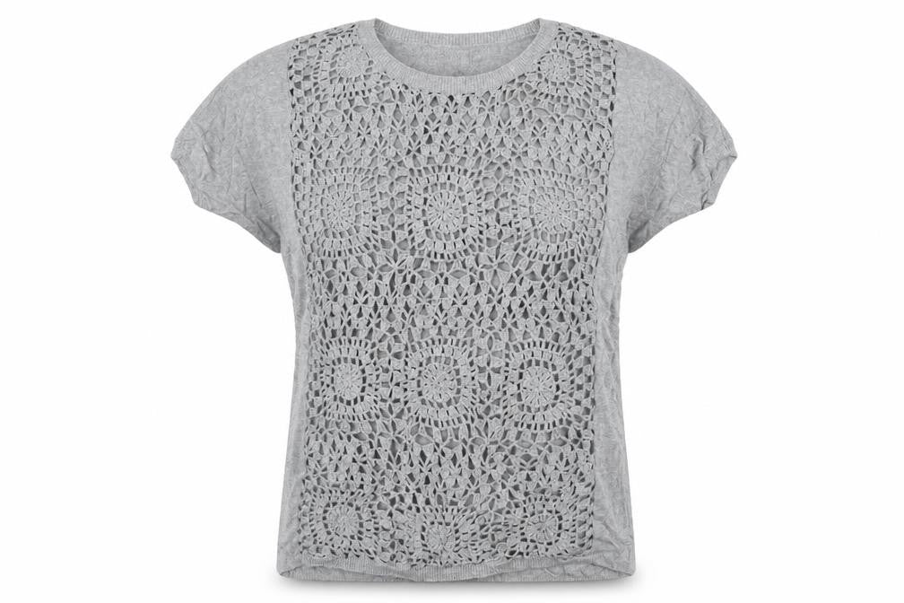 Next Women’s Grey Crochet Front Cotton Short Sleeve Jumper Size 10