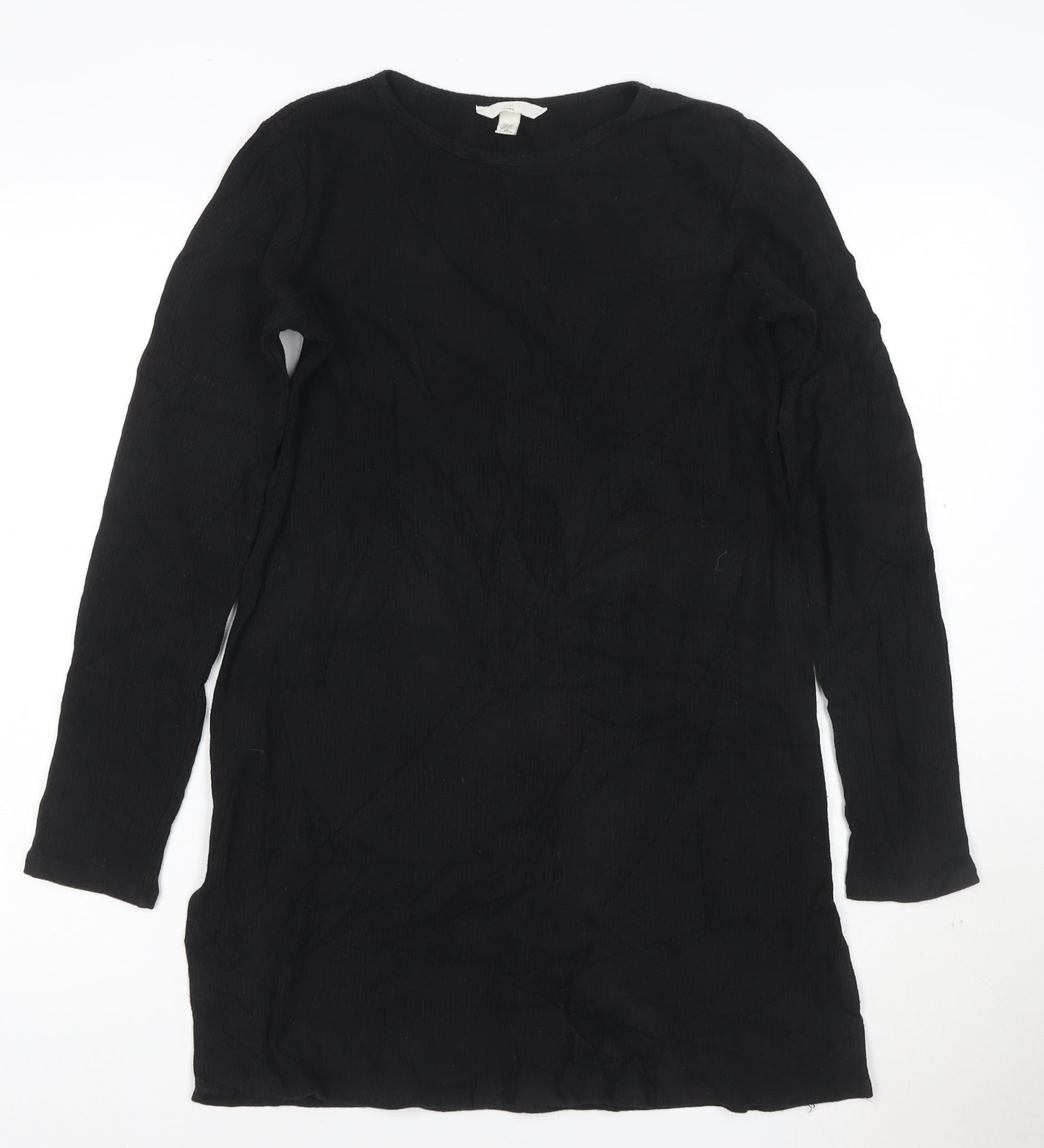 H&M Women Black XS Long Sleeve Shift Knit Dress