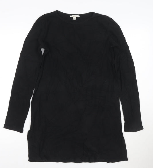 H&M Women Black XS Long Sleeve Shift Knit Dress
