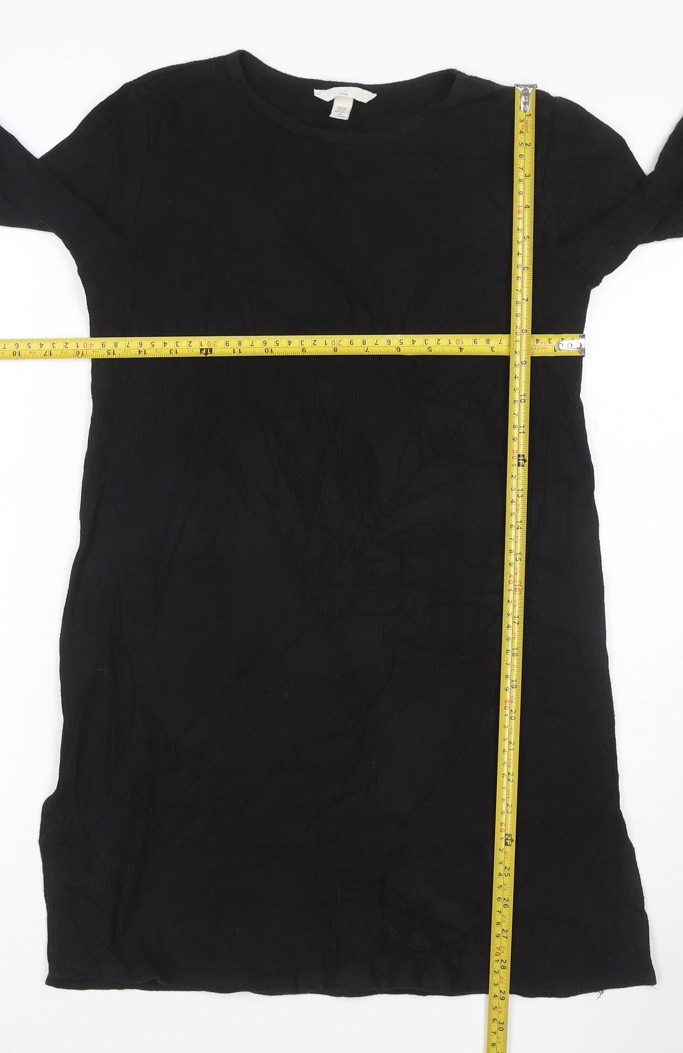 H&M Women Black XS Long Sleeve Shift Knit Dress