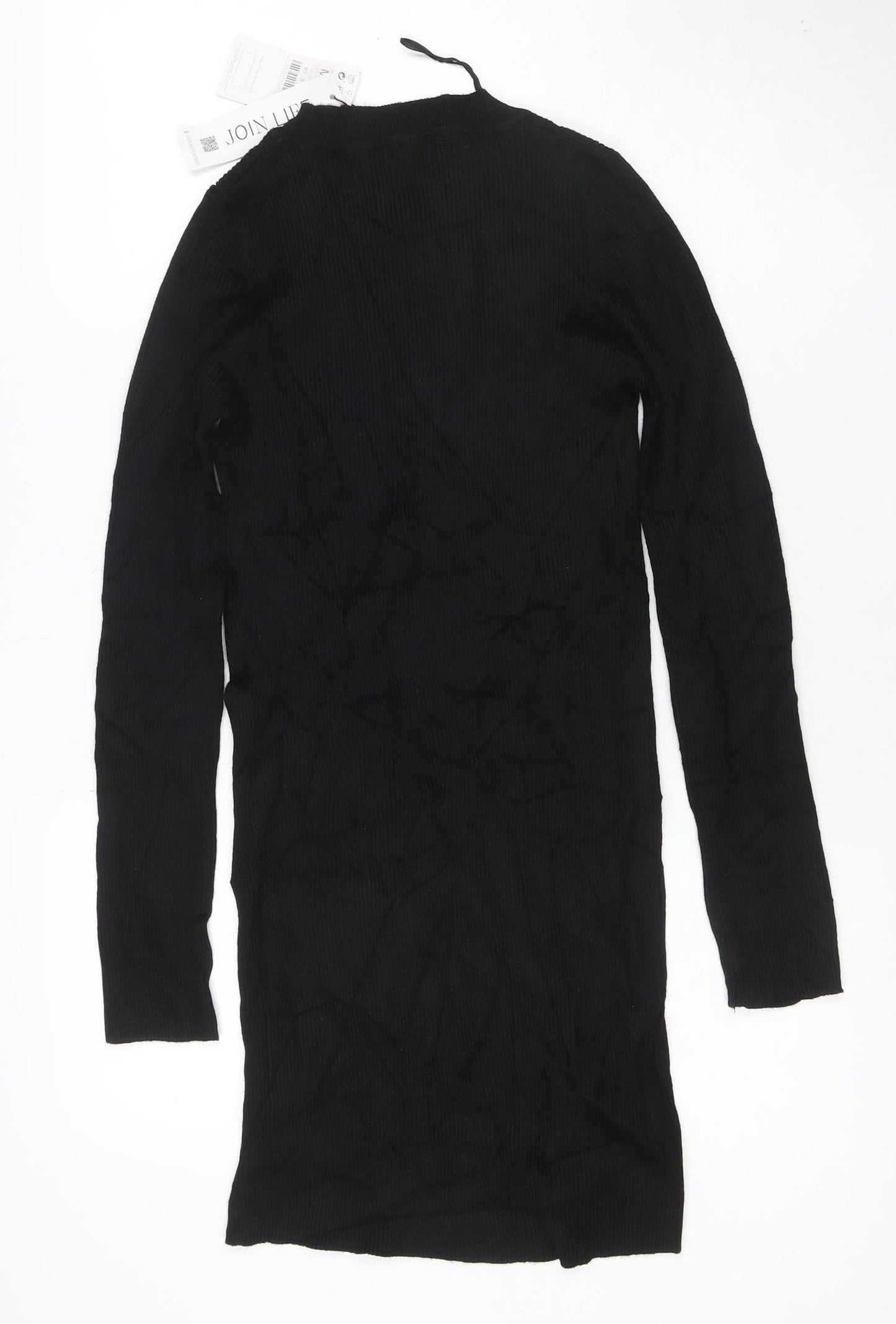 Stradivarius Women Black Bodycon Knit Long Sleeve High Neck Dress M