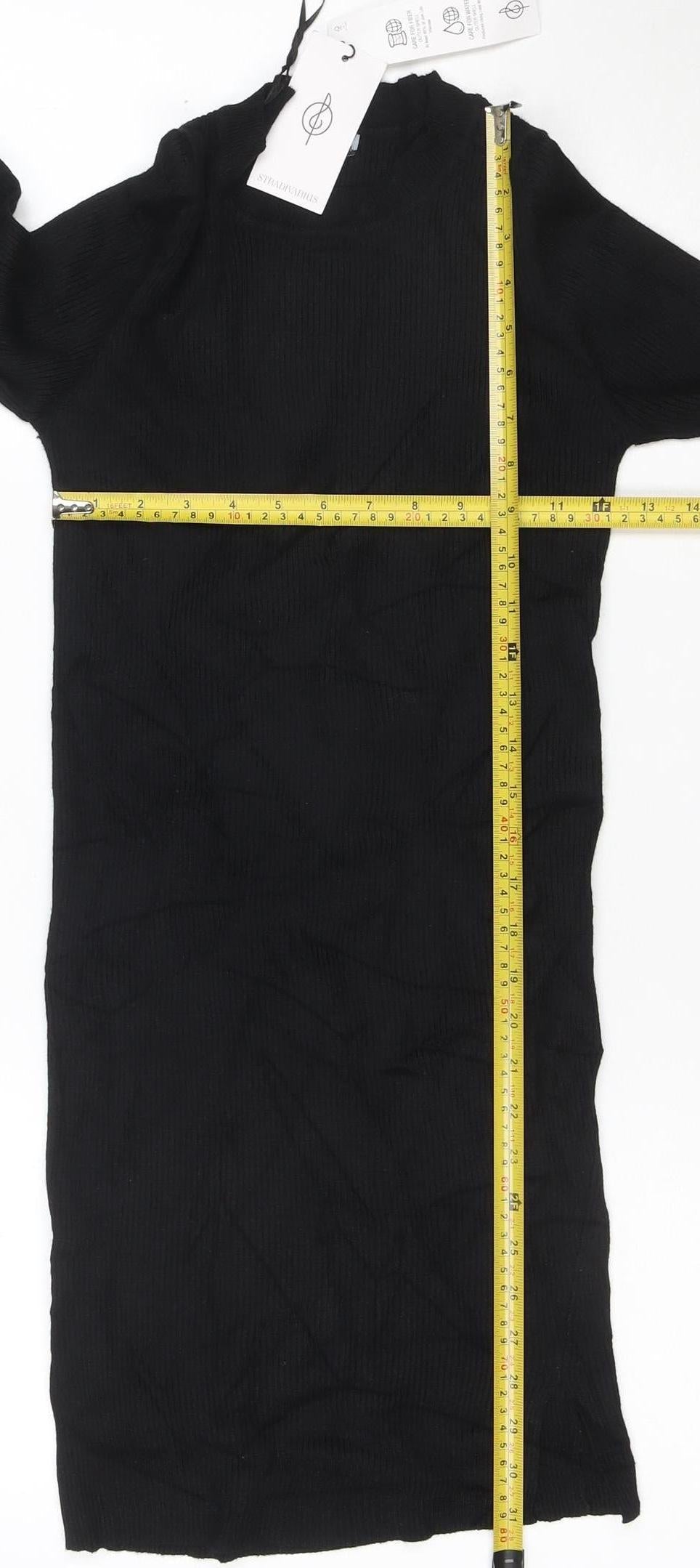 Stradivarius Women Black Bodycon Knit Long Sleeve High Neck Dress M