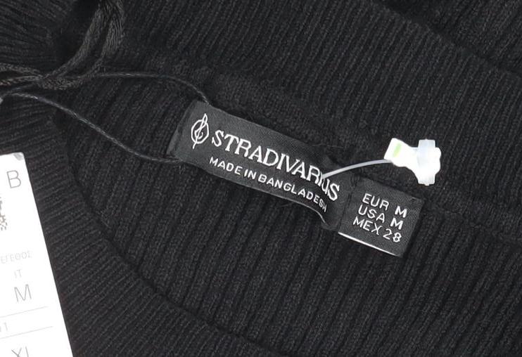 Stradivarius Women Black Bodycon Knit Long Sleeve High Neck Dress M