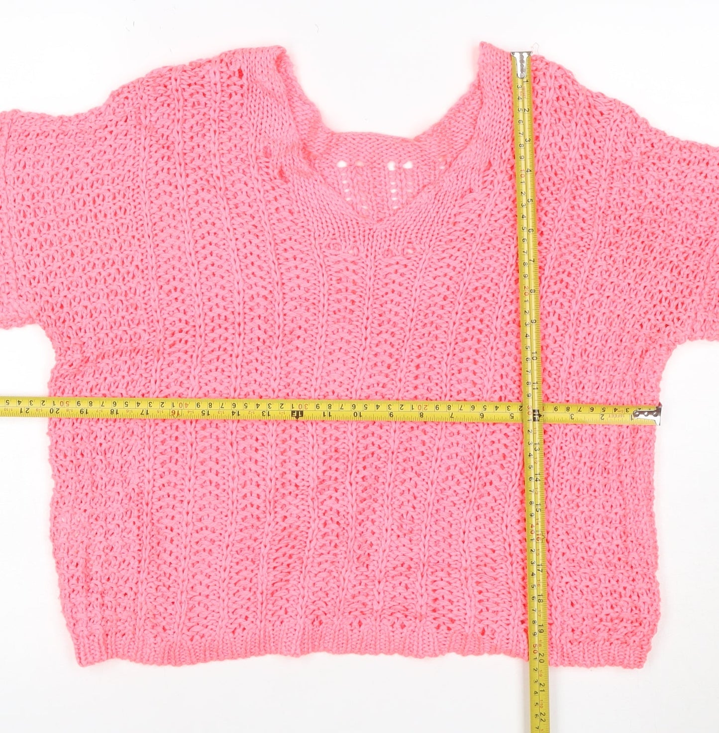Next Women's Pink Cotton Open Knit V-Neck Short Sleeve Jumper Size M