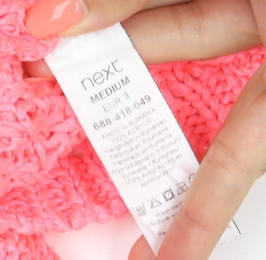 Next Women's Pink Cotton Open Knit V-Neck Short Sleeve Jumper Size M