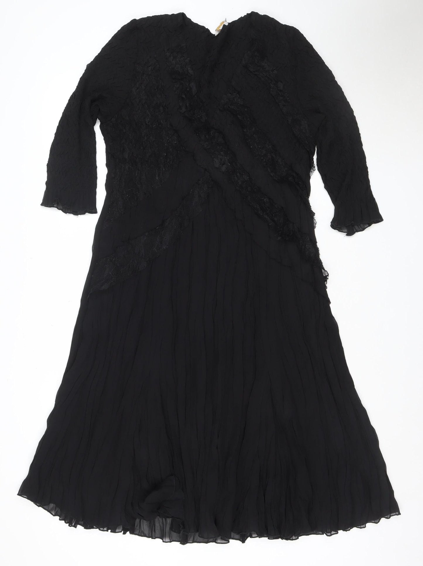 EAST Women's Black Fit & Flare Lace Chiffon Midi Dress Size 14