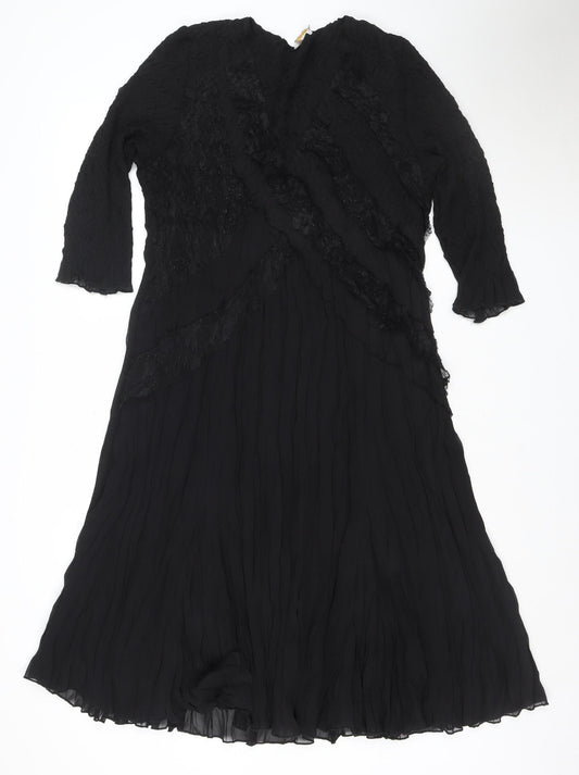 EAST Women's Black Fit & Flare Lace Chiffon Midi Dress Size 14