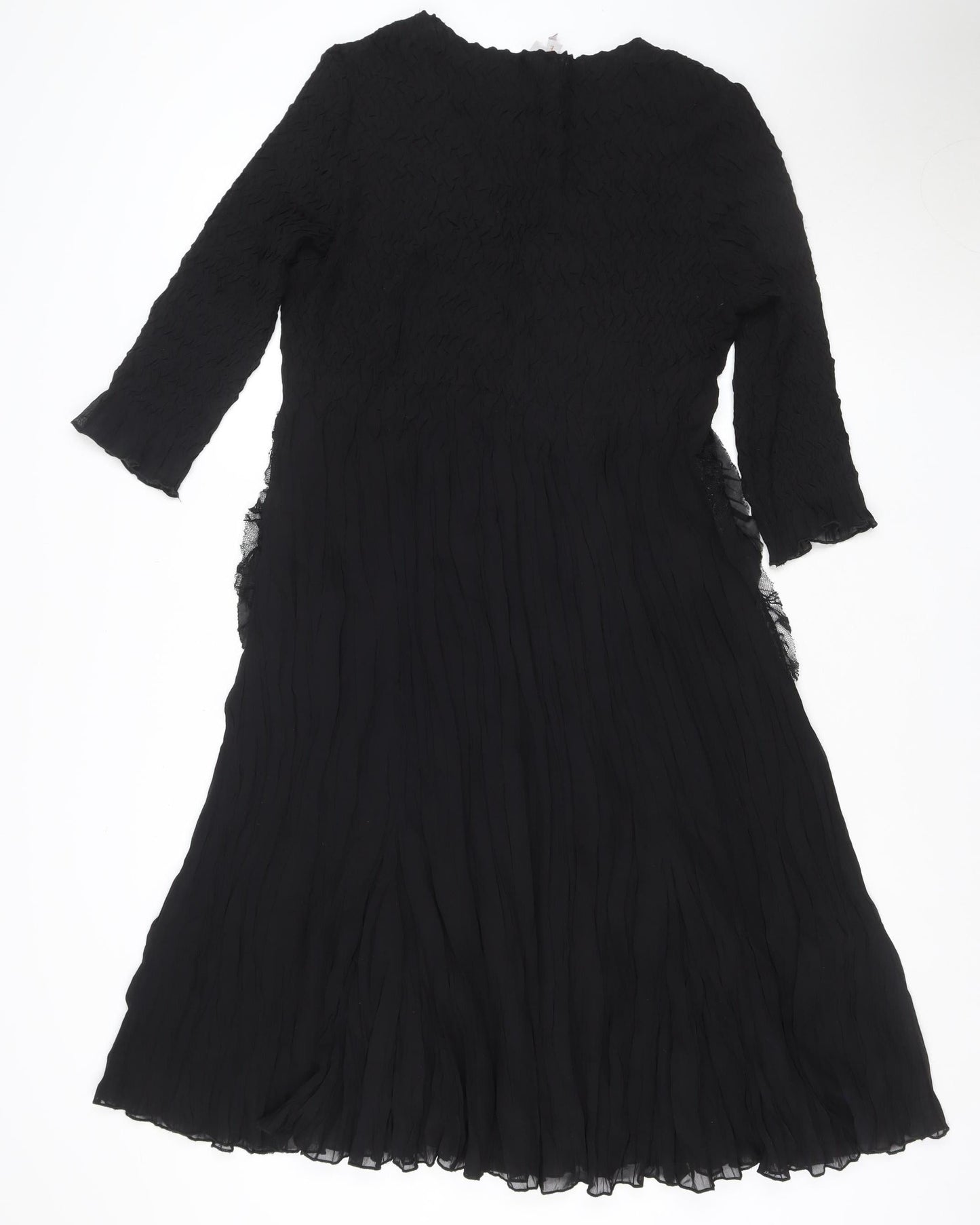 EAST Women's Black Fit & Flare Lace Chiffon Midi Dress Size 14