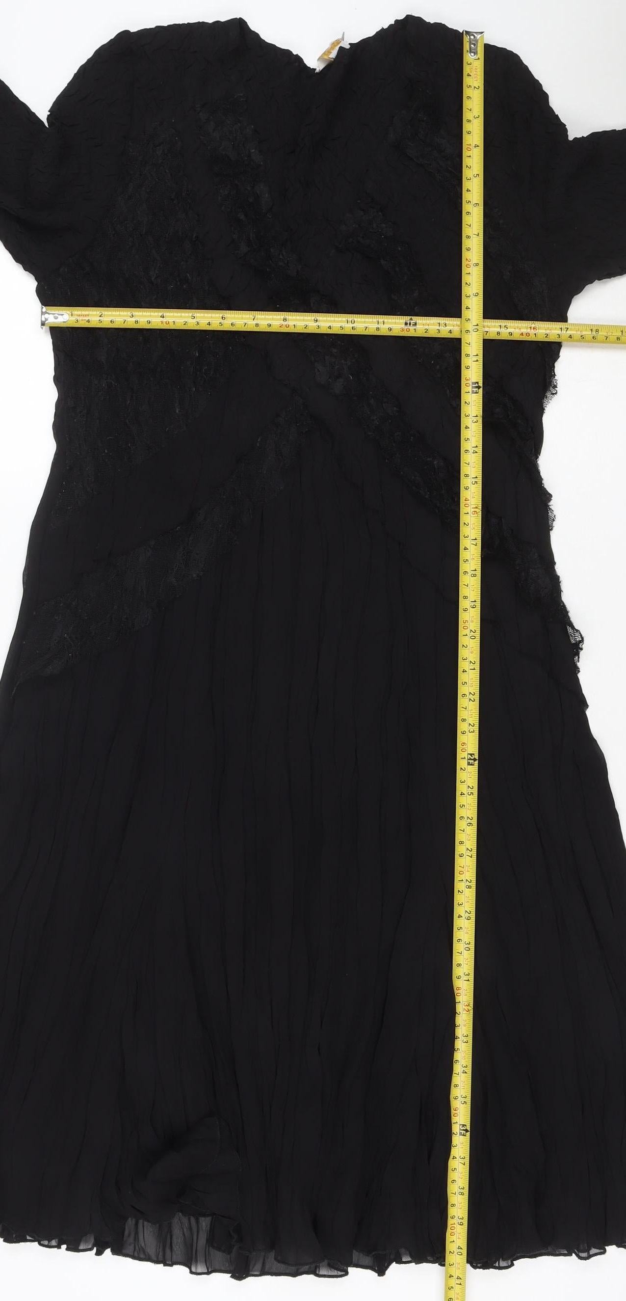 EAST Women's Black Fit & Flare Lace Chiffon Midi Dress Size 14