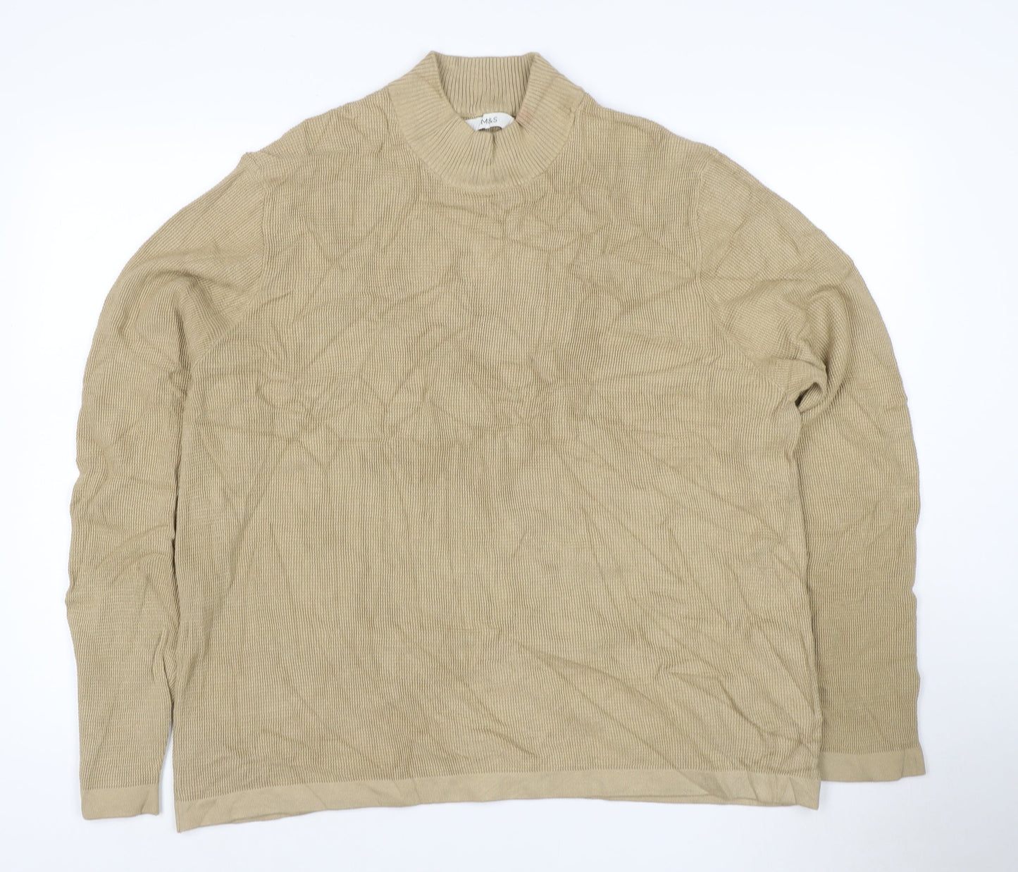 Marks and Spencer Men's Beige 2XL Cotton Modal Crew Neck Jumper
