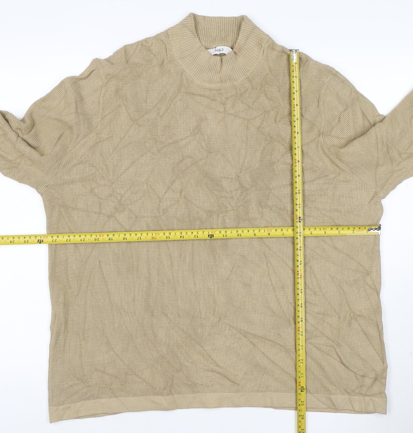 Marks and Spencer Men's Beige 2XL Cotton Modal Crew Neck Jumper