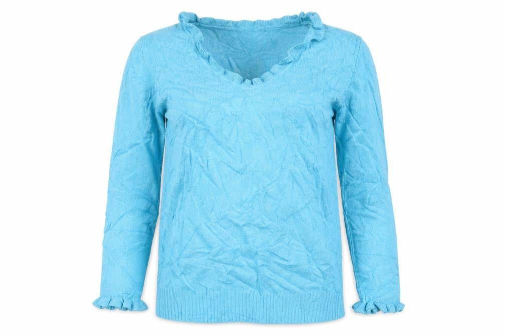 Marks & Spencer Women Blue V-Neck Ruffle Knit Jumper Size 10