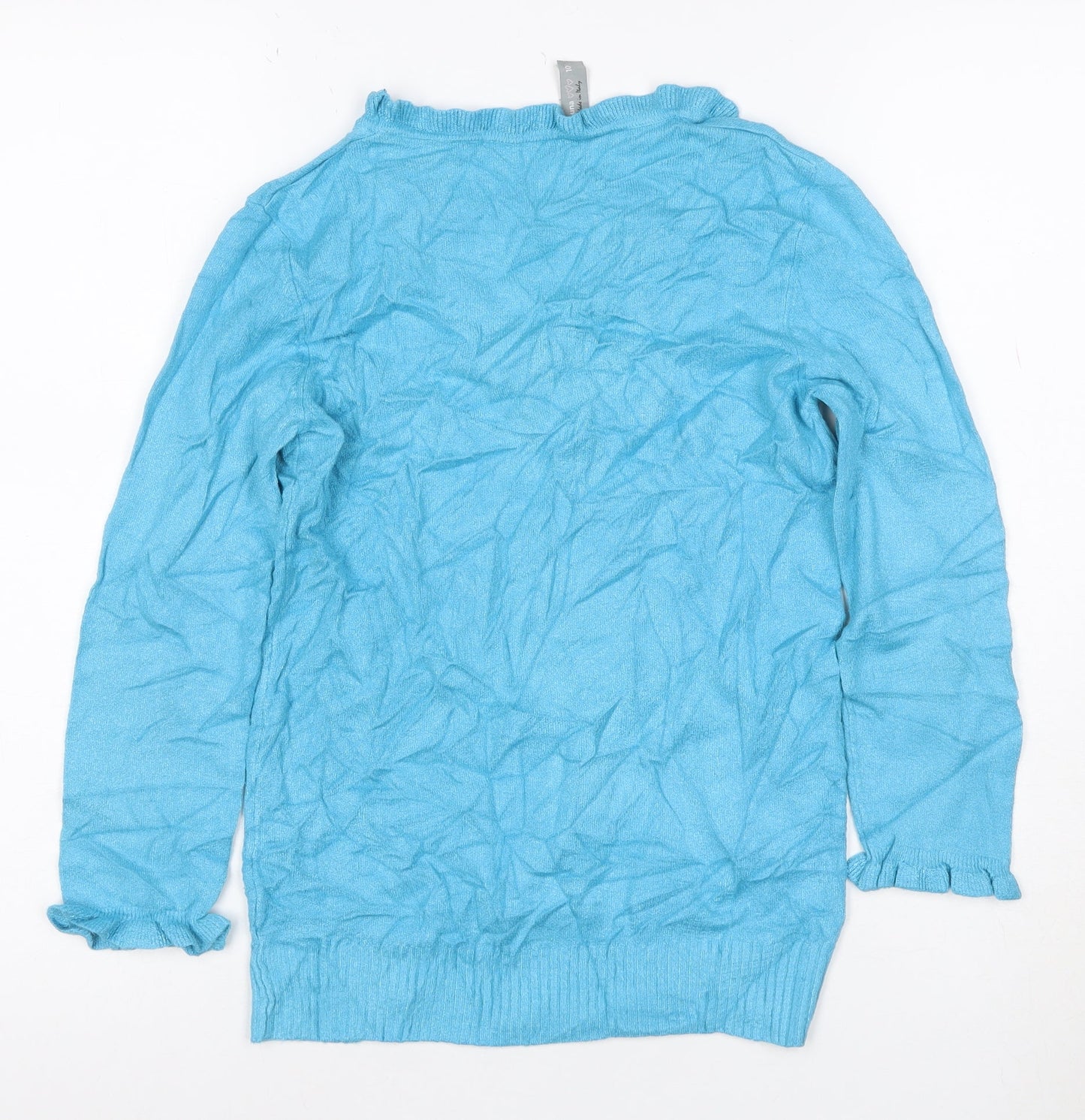 Marks and Spencer Women Blue V-Neck Ruffle Knit Jumper Size 10