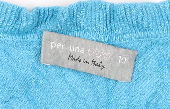 Marks and Spencer Women Blue V-Neck Ruffle Knit Jumper Size 10