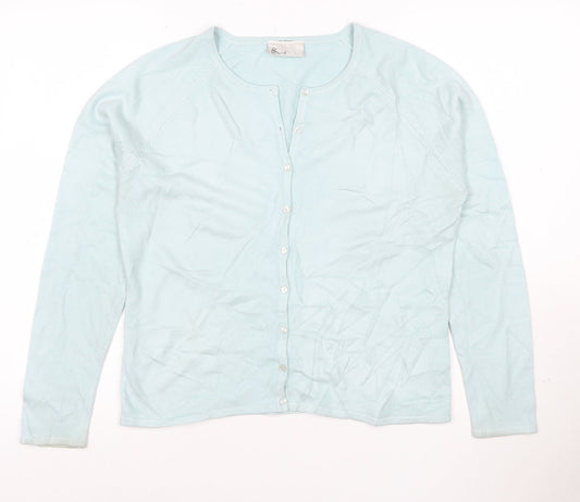 BHS Women Blue Size 12 Long Sleeve Crew Neck Knit Cardigan