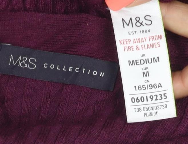 Marks and Spencer Women Purple 3/4 Sleeve Knit Pullover Jumper M