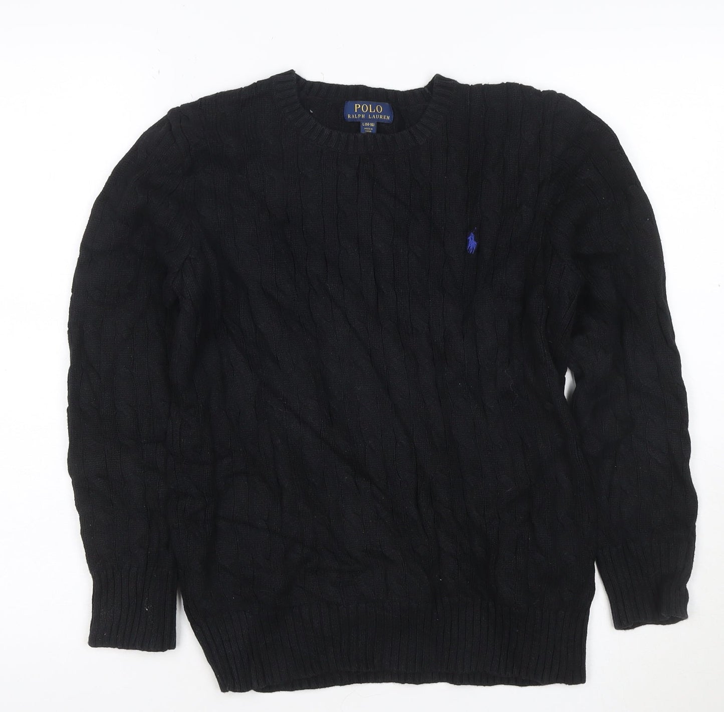 Ralph Lauren Women's Black Cable-Knit Cotton Jumper Size L