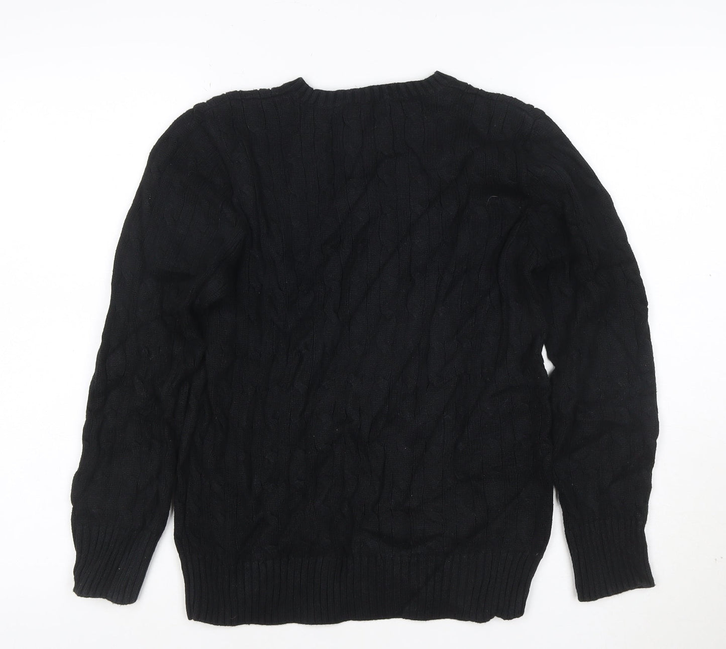 Ralph Lauren Women's Black Cable-Knit Cotton Jumper Size L