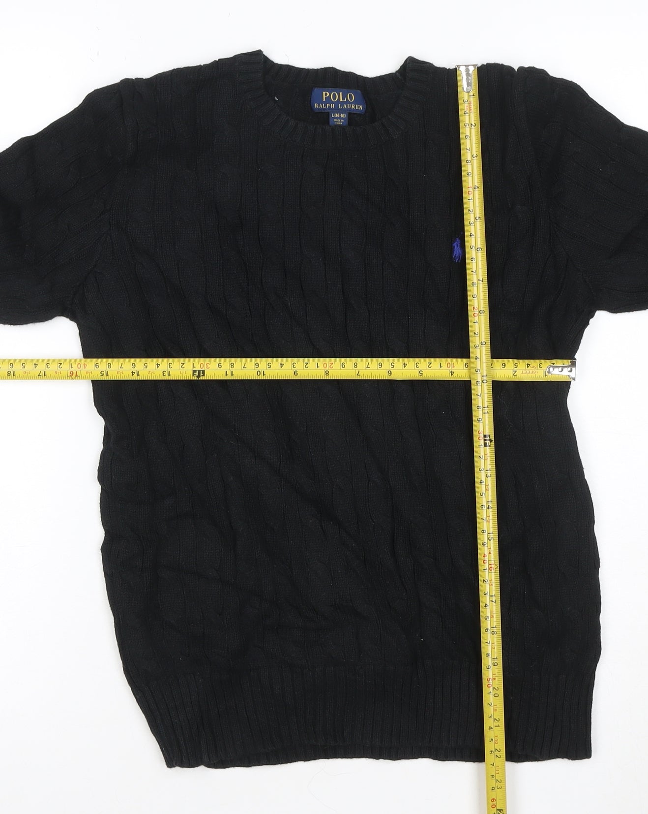 Ralph Lauren Women's Black Cable-Knit Cotton Jumper Size L
