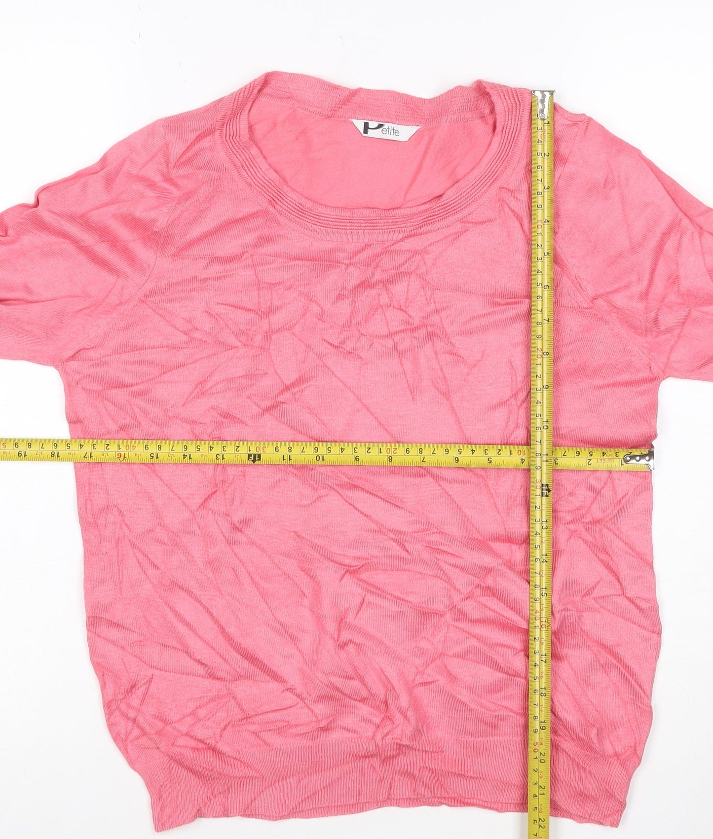 BHS Petite Women's Pink Scoop Neck 3/4 Sleeve Pullover Jumper Size M