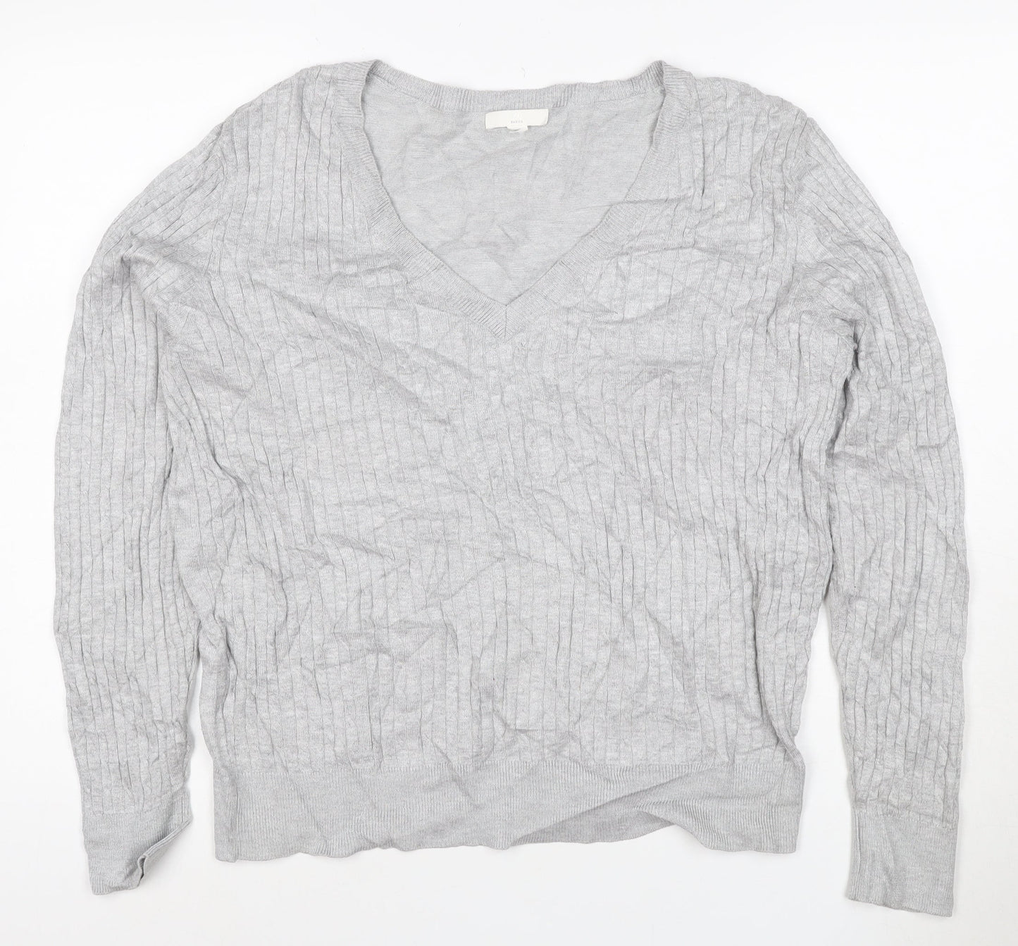 H&M Women’s Grey V-Neck Knit Jumper Size 12 Long Sleeve