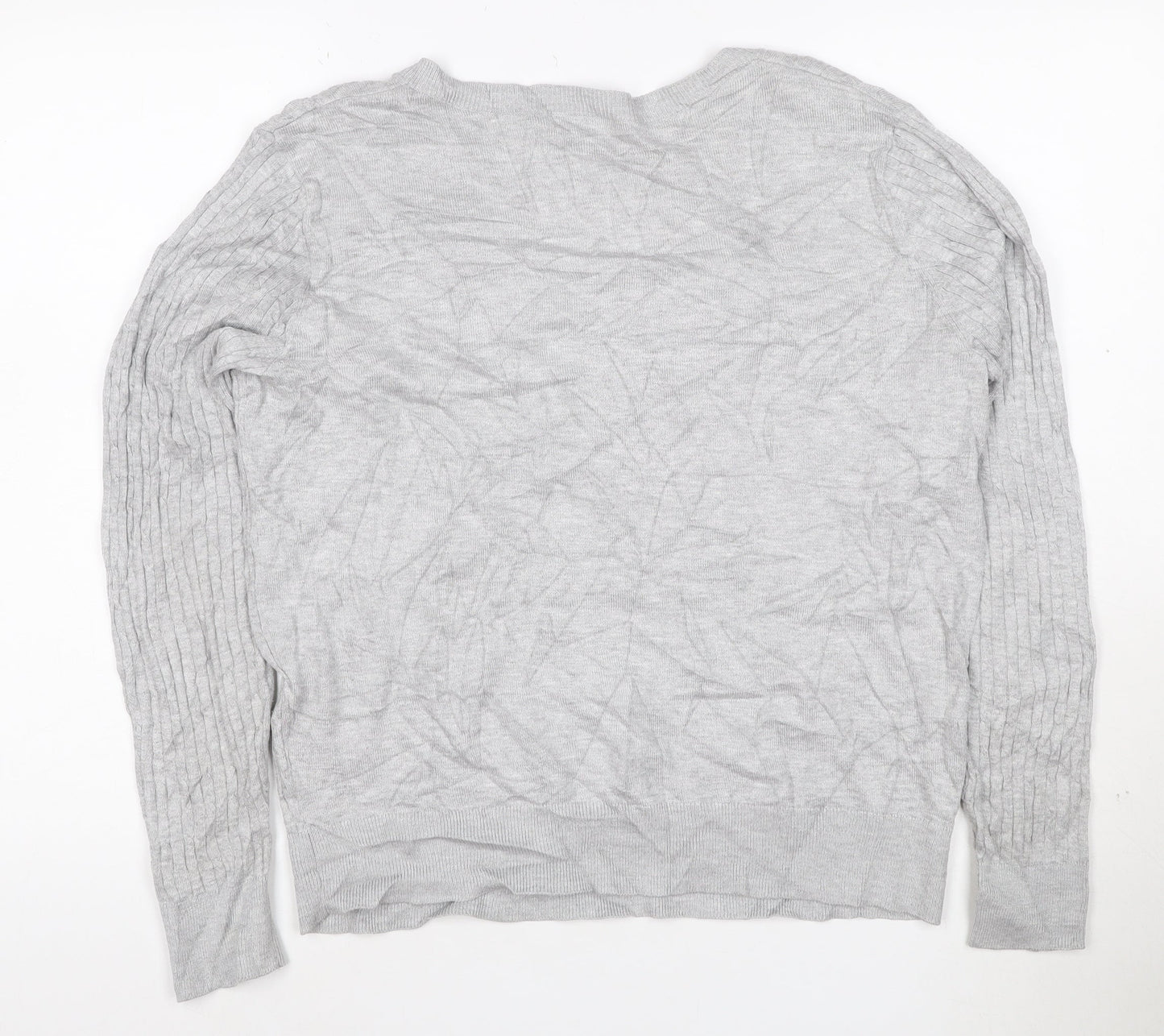 H&M Women’s Grey V-Neck Knit Jumper Size 12 Long Sleeve