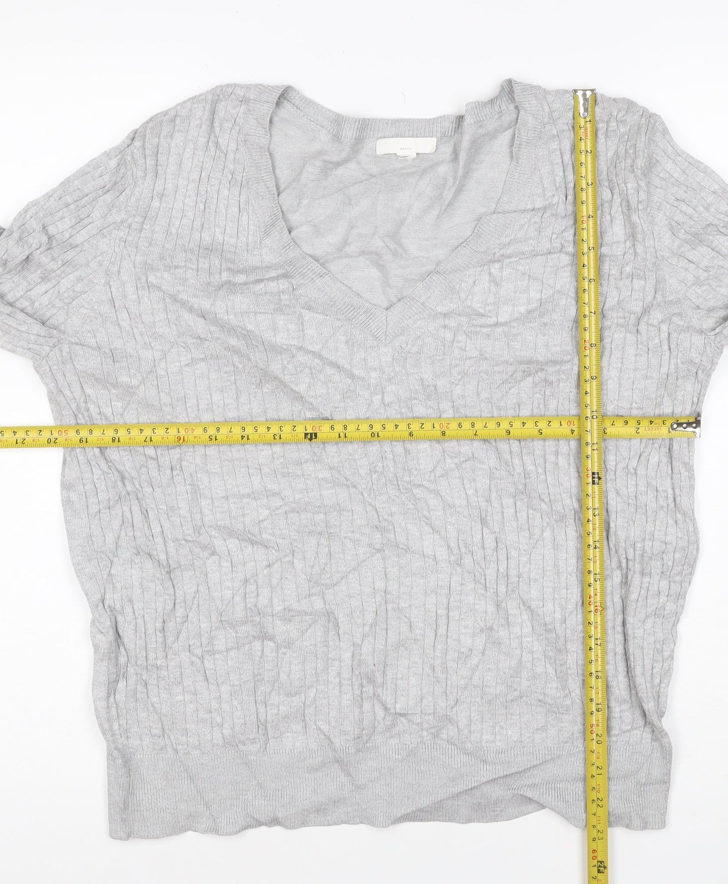 H&M Women’s Grey V-Neck Knit Jumper Size 12 Long Sleeve