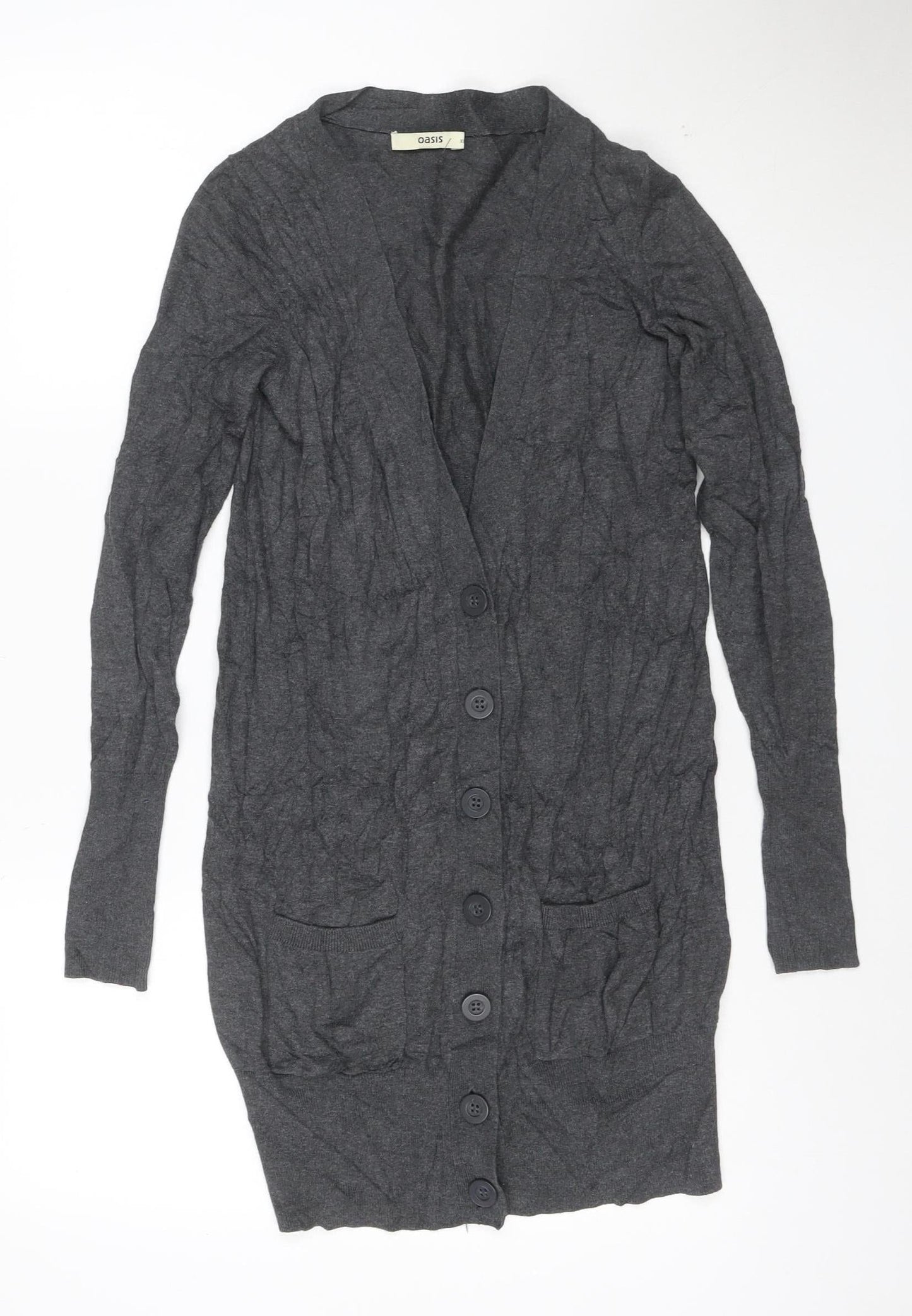 Oasis Women Grey XS Cotton Button Long Sleeve Cardigan