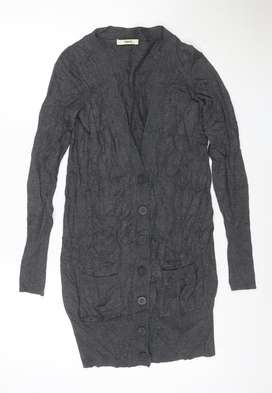 Oasis Women Grey XS Cotton Button Long Sleeve Cardigan