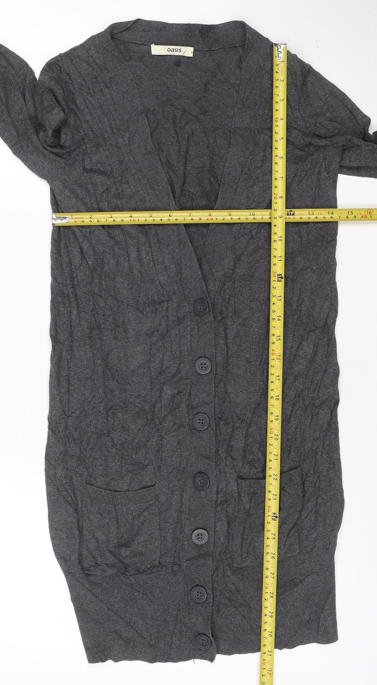 Oasis Women Grey XS Cotton Button Long Sleeve Cardigan