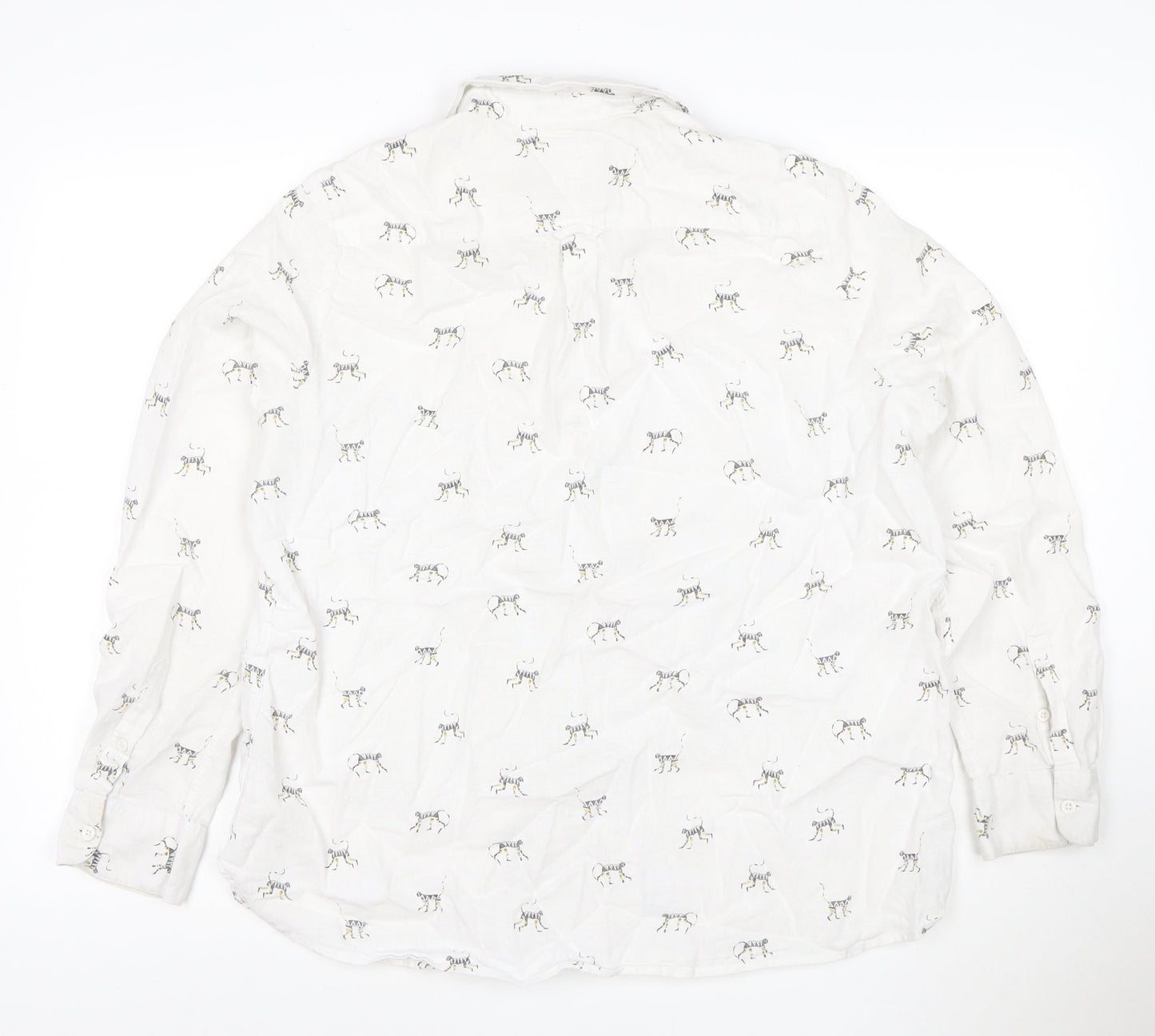 Fat Face Women's White Animal Print Cotton Linen Long Sleeve Shirt Size 10