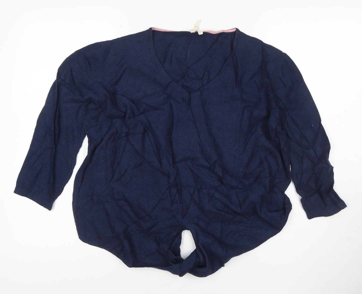 White Stuff Women’s Blue Cotton V-Neck Knit Pullover Jumper Size 12