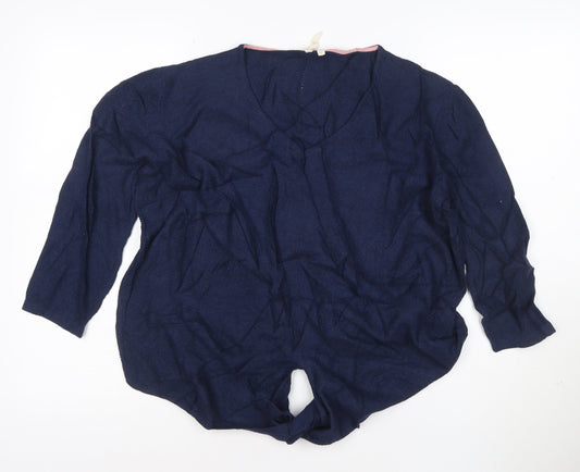 White Stuff Women’s Blue Cotton V-Neck Knit Pullover Jumper Size 12