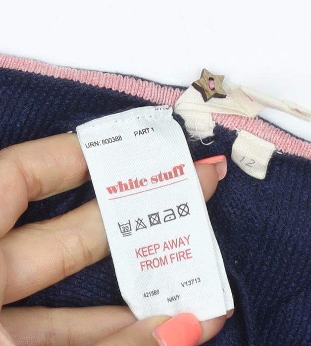 White Stuff Women’s Blue Cotton V-Neck Knit Pullover Jumper Size 12
