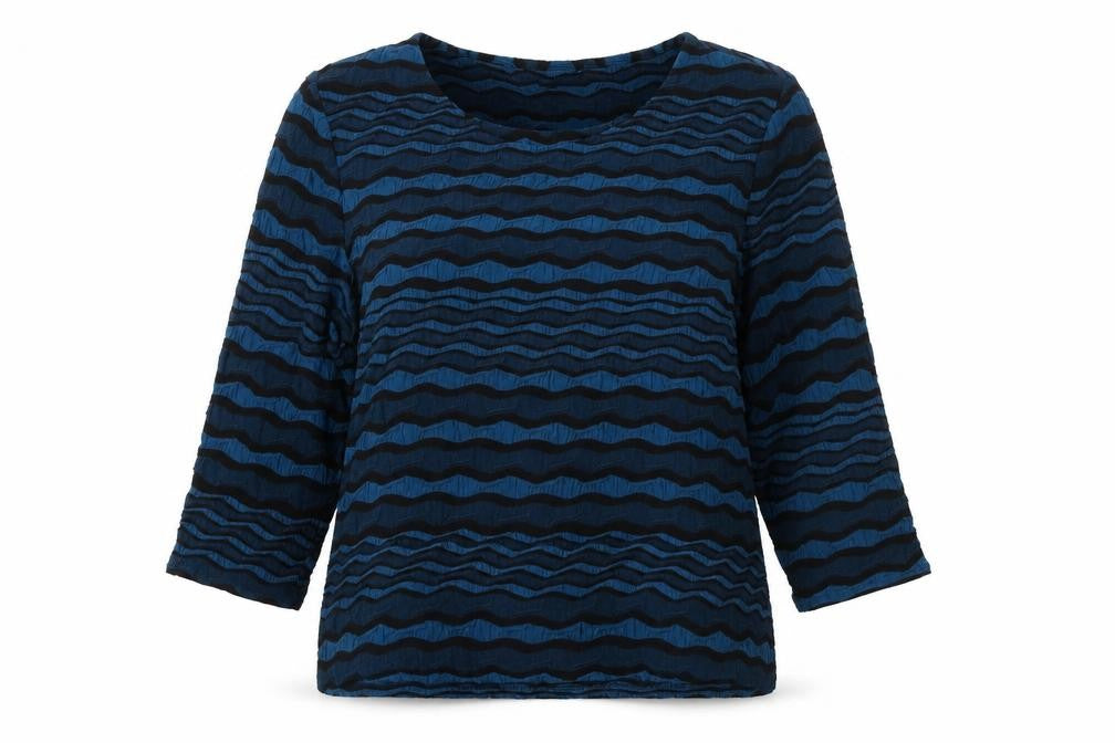 C C Womens Blue Striped 3/4 Sleeve Jersey Blouse Size L