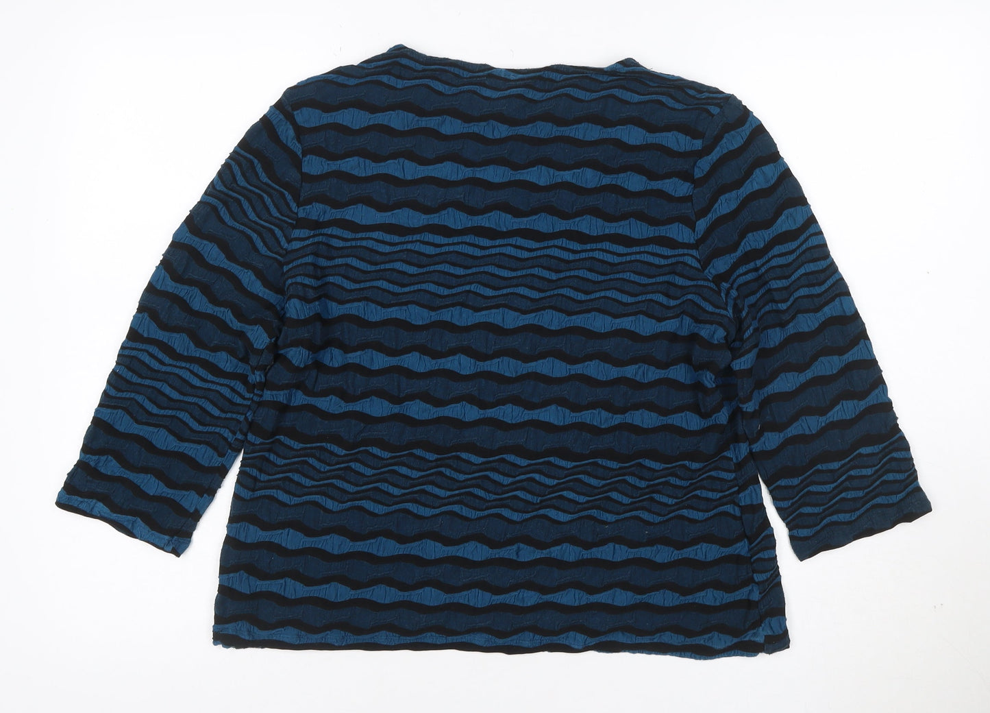 C C Womens Blue Striped 3/4 Sleeve Jersey Blouse Size L
