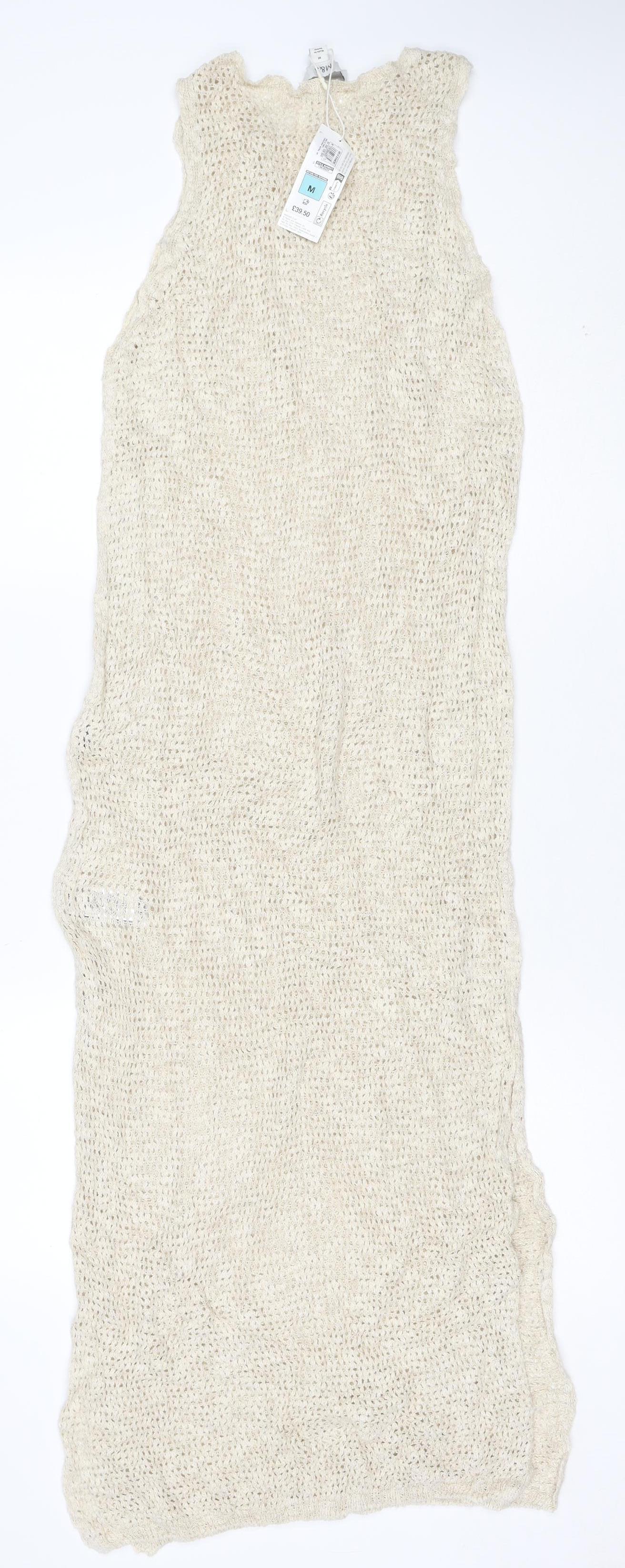 Marks and Spencer Women Beige Knit Linen Blend Sleeveless Shift Dress M