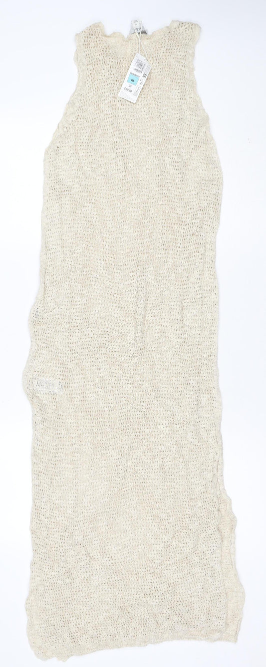 Marks and Spencer Women Beige Knit Linen Blend Sleeveless Shift Dress M
