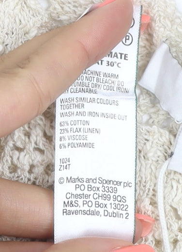 Marks and Spencer Women Beige Knit Linen Blend Sleeveless Shift Dress M