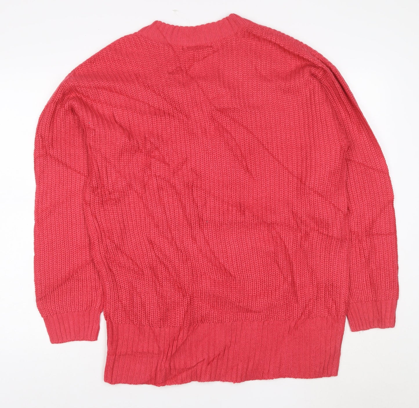 Threadbare Womens Pink V-Neck Chunky Knit Pullover Jumper Size 12