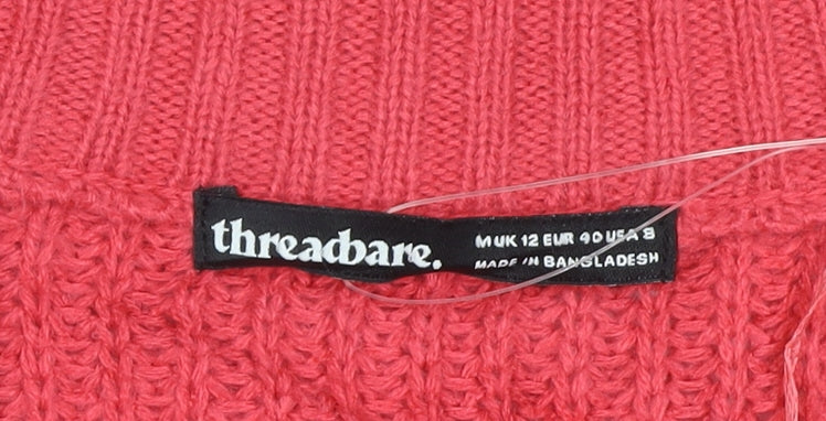Threadbare Womens Pink V-Neck Chunky Knit Pullover Jumper Size 12