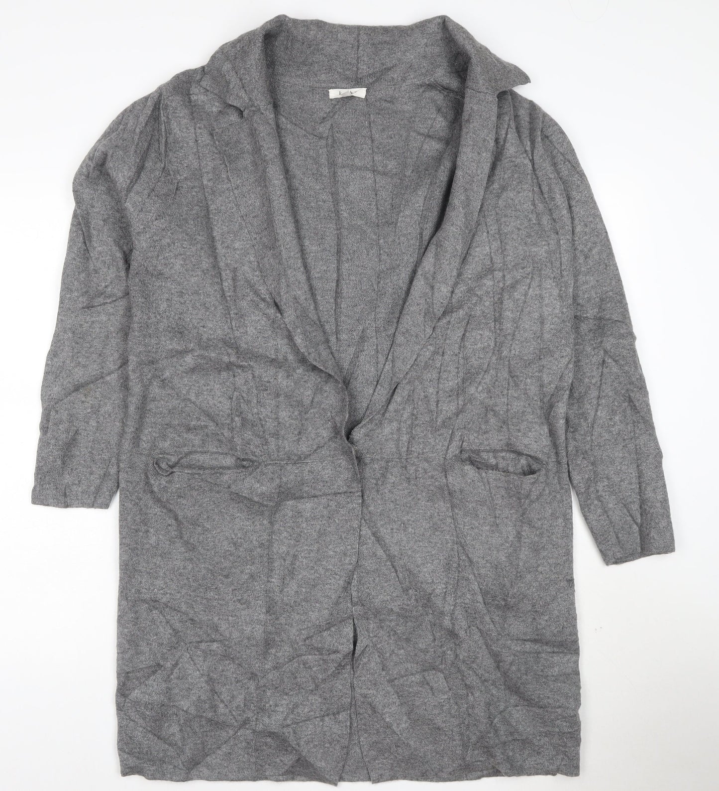 Kilty Paris Women’s Grey Wool Blend Collared Long Cardigan S