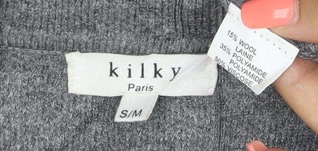 Kilty Paris Women’s Grey Wool Blend Collared Long Cardigan S