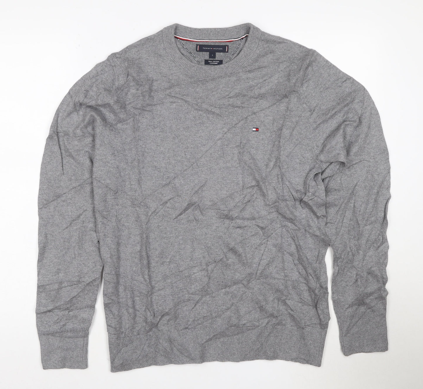 Tommy Hilfiger Men's Grey Cotton Cashmere Crew Neck Jumper Size S