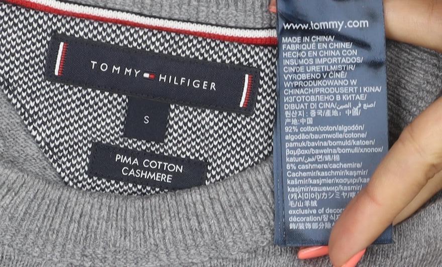 Tommy Hilfiger Men's Grey Cotton Cashmere Crew Neck Jumper Size S