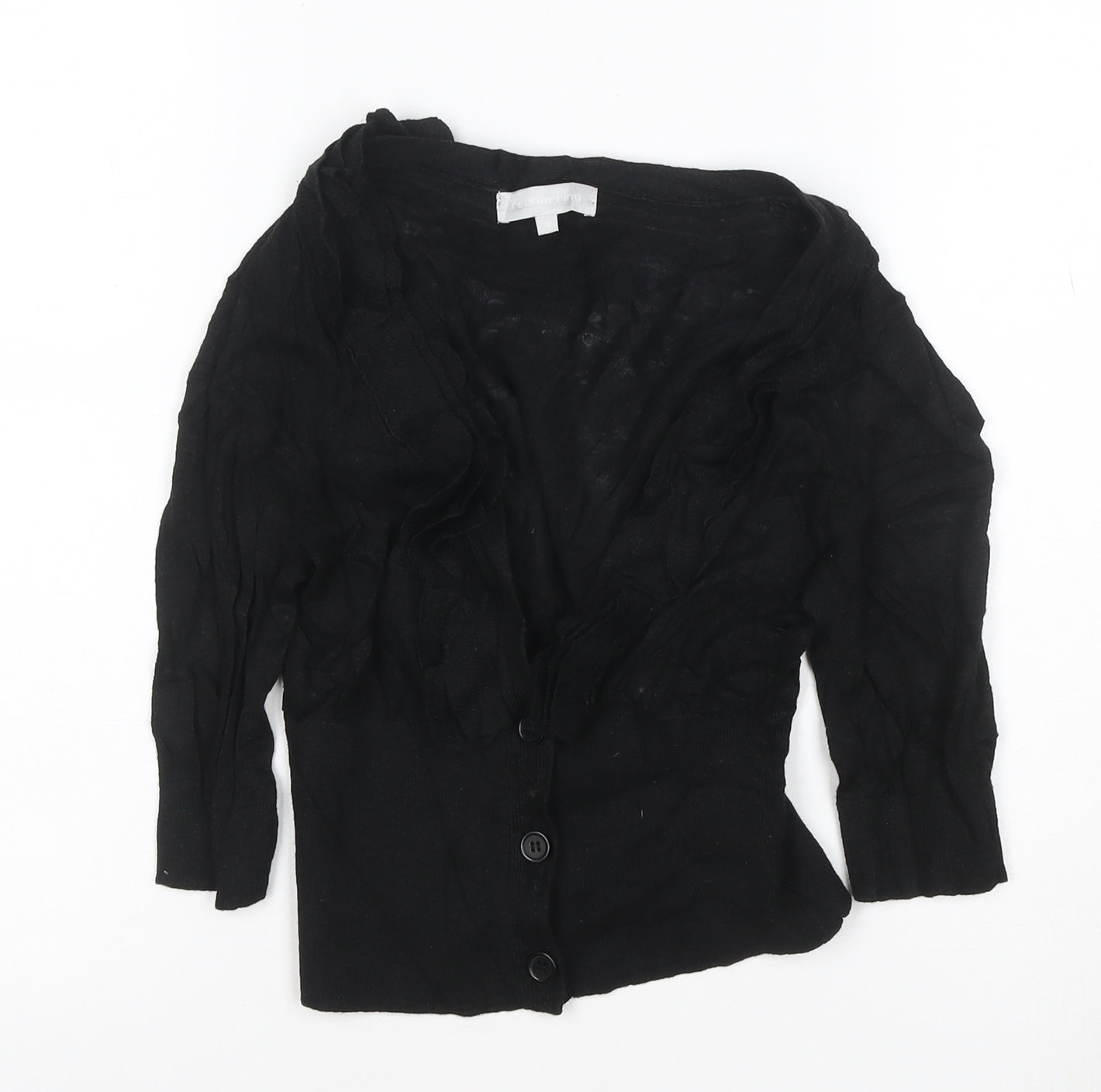 Red Herring Women's Black Ruffle V-Neck Cardigan Size S