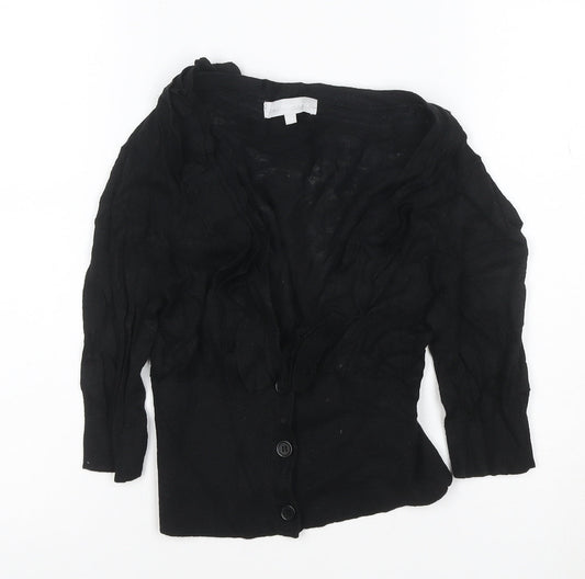 Red Herring Women's Black Ruffle V-Neck Cardigan Size S