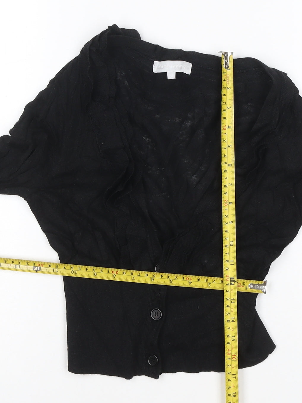 Red Herring Women's Black Ruffle V-Neck Cardigan Size S